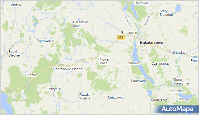 mapa Nowa Wieś gmina Bakałarzewo, Nowa Wieś gmina Bakałarzewo na mapie Targeo