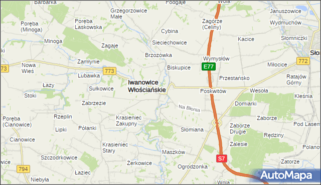 mapa Iwanowice Dworskie, Iwanowice Dworskie na mapie Targeo