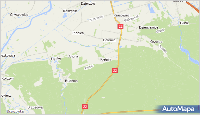 mapa Kiełpin gmina Deszczno, Kiełpin gmina Deszczno na mapie Targeo