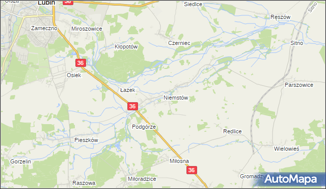 mapa Niemstów gmina Lubin, Niemstów gmina Lubin na mapie Targeo