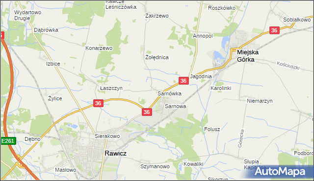 mapa Sarnówka gmina Rawicz, Sarnówka gmina Rawicz na mapie Targeo