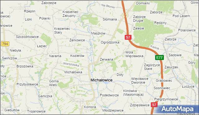 mapa Zerwana, Zerwana na mapie Targeo
