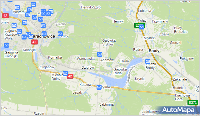 mapa Adamów gmina Brody, Adamów gmina Brody na mapie Targeo