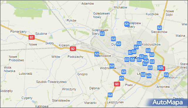 mapa Adamowice gmina Kutno, Adamowice gmina Kutno na mapie Targeo