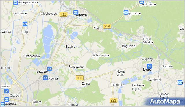 mapa Adamowice gmina Lyski, Adamowice gmina Lyski na mapie Targeo