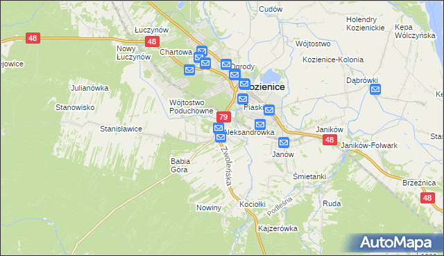 mapa Aleksandrówka gmina Kozienice, Aleksandrówka gmina Kozienice na mapie Targeo