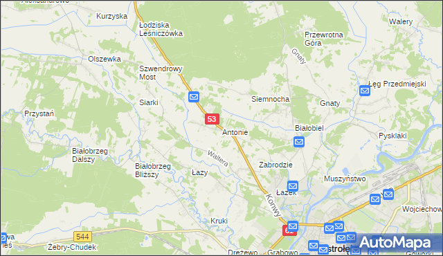 mapa Antonie gmina Olszewo-Borki, Antonie gmina Olszewo-Borki na mapie Targeo