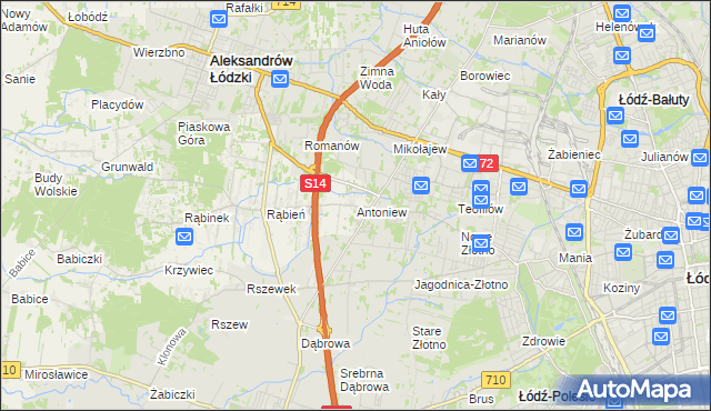 mapa Antoniew gmina Aleksandrów Łódzki, Antoniew gmina Aleksandrów Łódzki na mapie Targeo