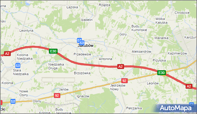 mapa Antonina gmina Jakubów, Antonina gmina Jakubów na mapie Targeo