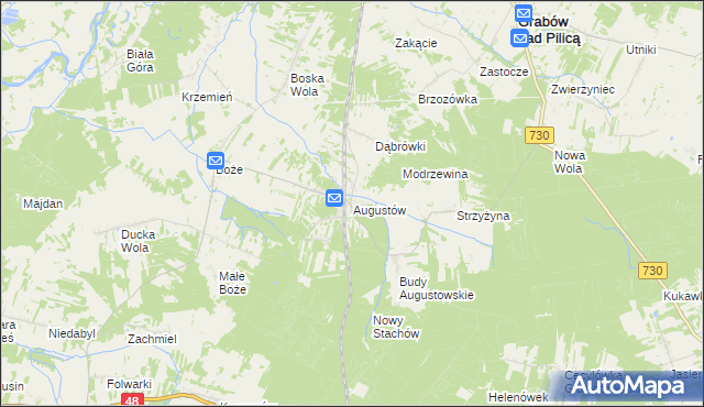 mapa Augustów gmina Grabów nad Pilicą, Augustów gmina Grabów nad Pilicą na mapie Targeo