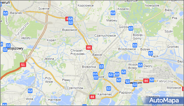 mapa Babice gmina Oświęcim, Babice gmina Oświęcim na mapie Targeo