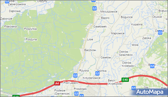 mapa Baczków gmina Bochnia, Baczków gmina Bochnia na mapie Targeo