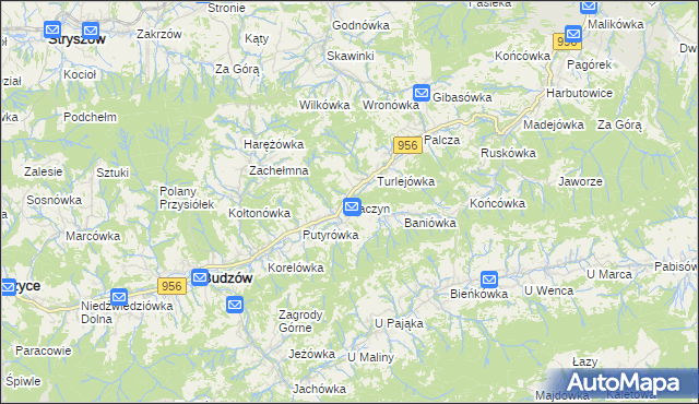 mapa Baczyn gmina Budzów, Baczyn gmina Budzów na mapie Targeo