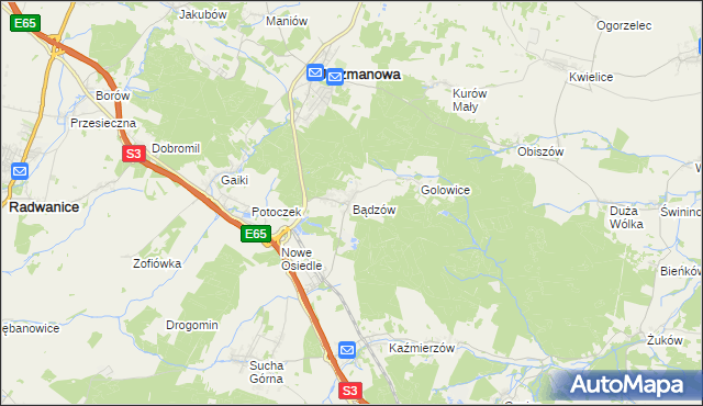 mapa Bądzów, Bądzów na mapie Targeo