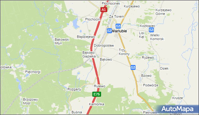 mapa Bąkowo gmina Warlubie, Bąkowo gmina Warlubie na mapie Targeo