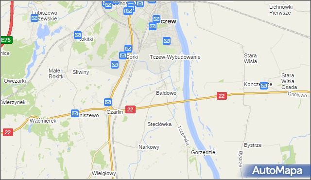 mapa Bałdowo gmina Tczew, Bałdowo gmina Tczew na mapie Targeo