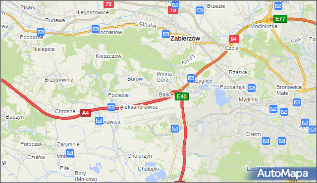 mapa Balice gmina Zabierzów, Balice gmina Zabierzów na mapie Targeo