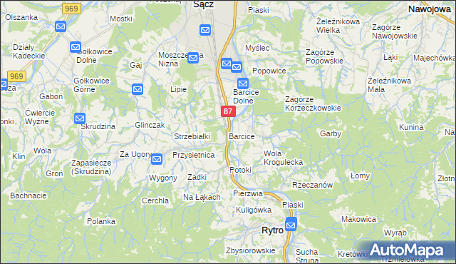 mapa Barcice gmina Stary Sącz, Barcice gmina Stary Sącz na mapie Targeo