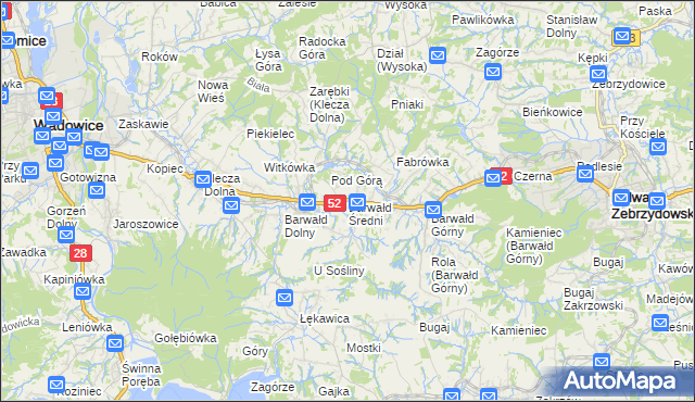 mapa Barwałd Średni, Barwałd Średni na mapie Targeo