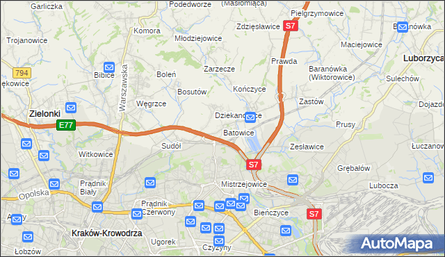 mapa Batowice, Batowice na mapie Targeo