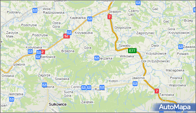 mapa Bęczarka, Bęczarka na mapie Targeo
