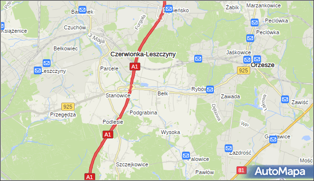 mapa Bełk gmina Czerwionka-Leszczyny, Bełk gmina Czerwionka-Leszczyny na mapie Targeo