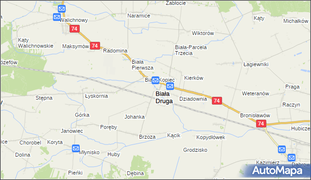 mapa Biała Druga gmina Biała, Biała Druga gmina Biała na mapie Targeo