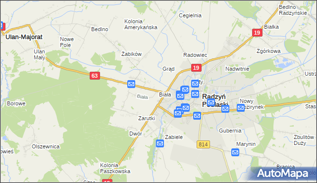 mapa Biała gmina Radzyń Podlaski, Biała gmina Radzyń Podlaski na mapie Targeo