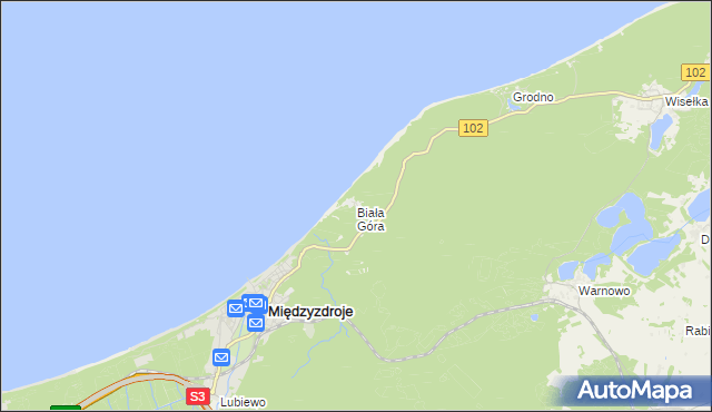 mapa Biała Góra gmina Międzyzdroje, Biała Góra gmina Międzyzdroje na mapie Targeo