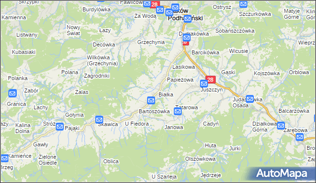 mapa Białka gmina Maków Podhalański, Białka gmina Maków Podhalański na mapie Targeo