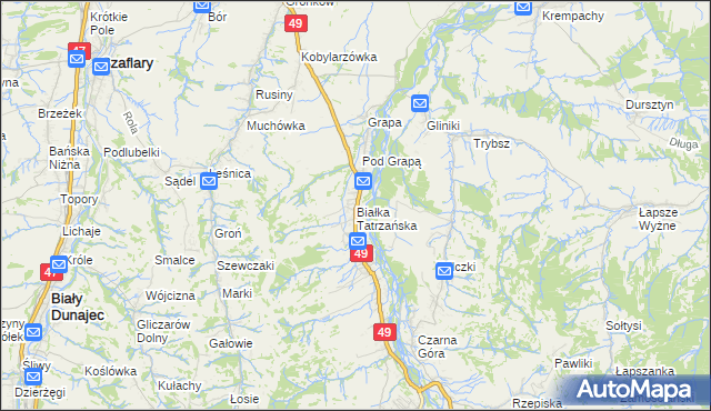 mapa Białka Tatrzańska, Białka Tatrzańska na mapie Targeo