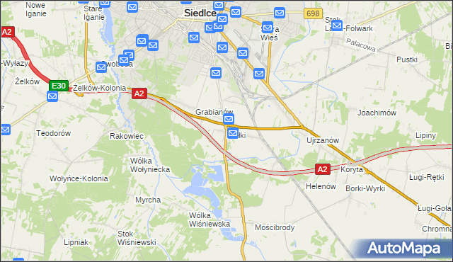 mapa Białki gmina Siedlce, Białki gmina Siedlce na mapie Targeo