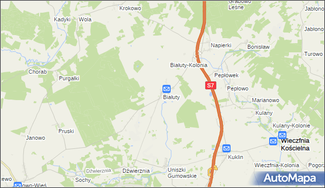 mapa Białuty gmina Iłowo-Osada, Białuty gmina Iłowo-Osada na mapie Targeo