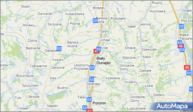 mapa Biały Dunajec, Biały Dunajec na mapie Targeo