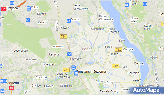 mapa Bielawa gmina Konstancin-Jeziorna, Bielawa gmina Konstancin-Jeziorna na mapie Targeo