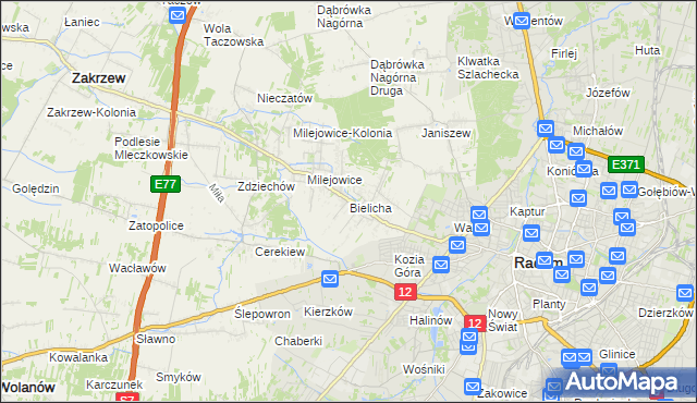 mapa Bielicha, Bielicha na mapie Targeo