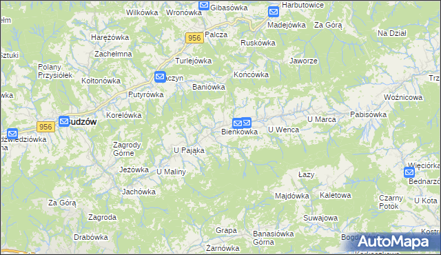 mapa Bieńkówka gmina Budzów, Bieńkówka gmina Budzów na mapie Targeo