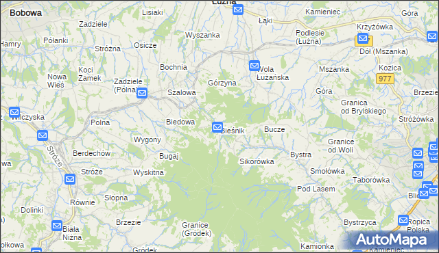 mapa Bieśnik gmina Łużna, Bieśnik gmina Łużna na mapie Targeo