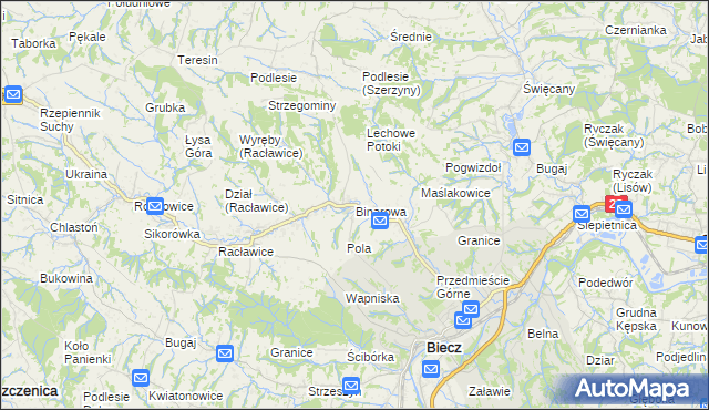 mapa Binarowa, Binarowa na mapie Targeo