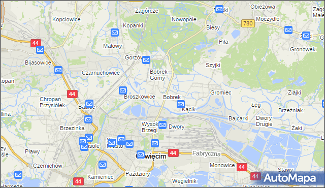 mapa Bobrek gmina Chełmek, Bobrek gmina Chełmek na mapie Targeo