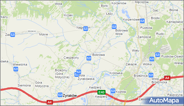 mapa Bobrowa gmina Żyraków, Bobrowa gmina Żyraków na mapie Targeo