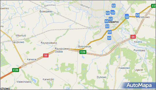 mapa Bobrowice gmina Sławno, Bobrowice gmina Sławno na mapie Targeo