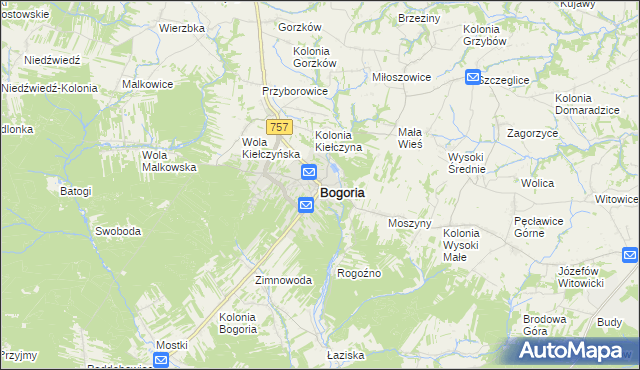 mapa Bogoria powiat staszowski, Bogoria powiat staszowski na mapie Targeo