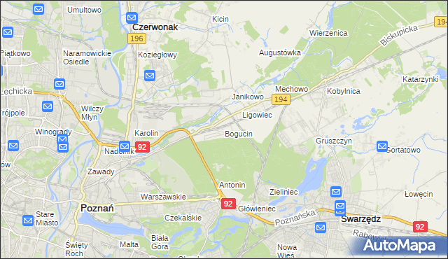 mapa Bogucin gmina Swarzędz, Bogucin gmina Swarzędz na mapie Targeo