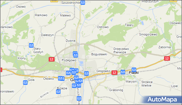 mapa Bogusławki gmina Gostyń, Bogusławki gmina Gostyń na mapie Targeo