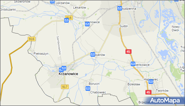 mapa Bojanów gmina Krzanowice, Bojanów gmina Krzanowice na mapie Targeo