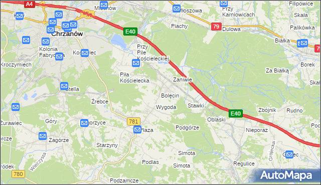 mapa Bolęcin gmina Trzebinia, Bolęcin gmina Trzebinia na mapie Targeo