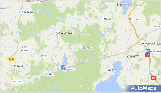mapa Boreczek gmina Biskupiec, Boreczek gmina Biskupiec na mapie Targeo