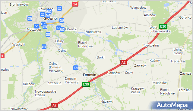 mapa Borki gmina Dmosin, Borki gmina Dmosin na mapie Targeo