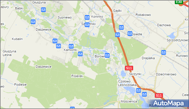 mapa Borówiec gmina Kórnik, Borówiec gmina Kórnik na mapie Targeo